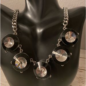 Circle Charm Black Silver Chain Necklace